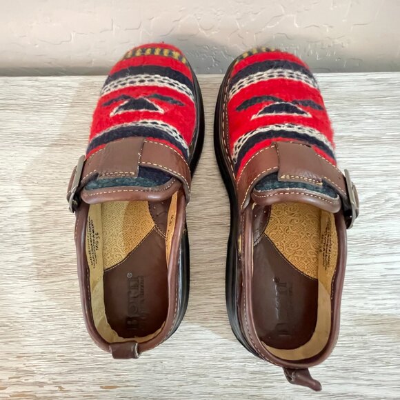 Born Shoes 8 Brown Leather Woven Wool Slip On Western - Picture 9 of 14